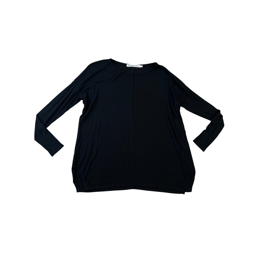 Michael Stars Womens Black Ribbed Long Sleeve Top OS Made in USA